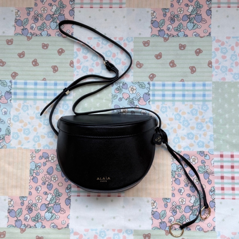 Alaia Black Grained Leather Half-Moon Saddle Bag